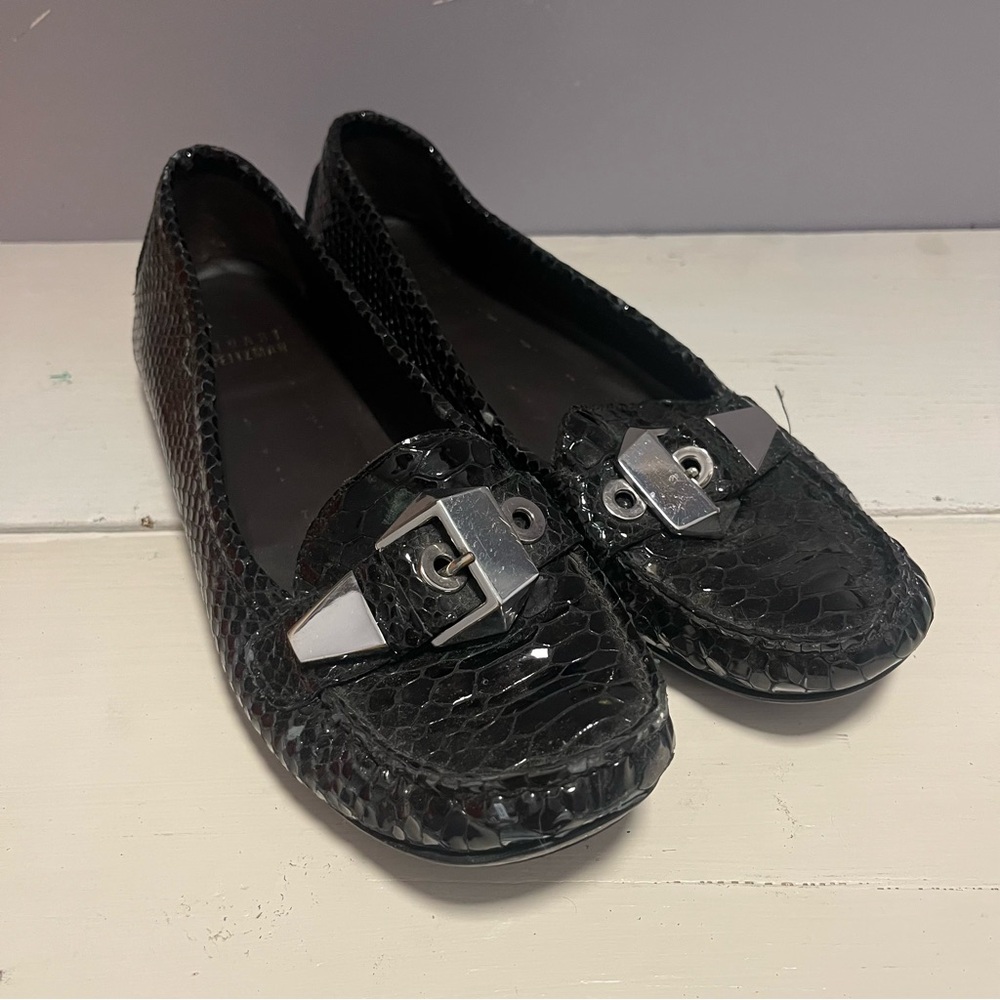Stuart Weitzman Loafers Black Python With Buckles - image 1